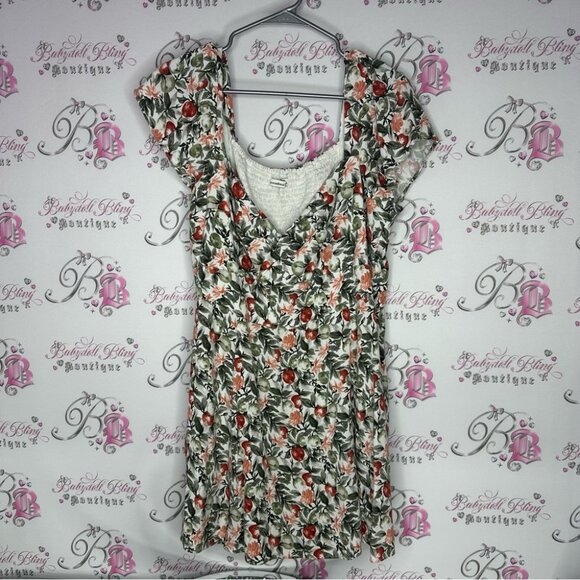 Abercrombie and fitch dress milkmaid flowers orange green Floral Print Dress - Picture 9 of 9